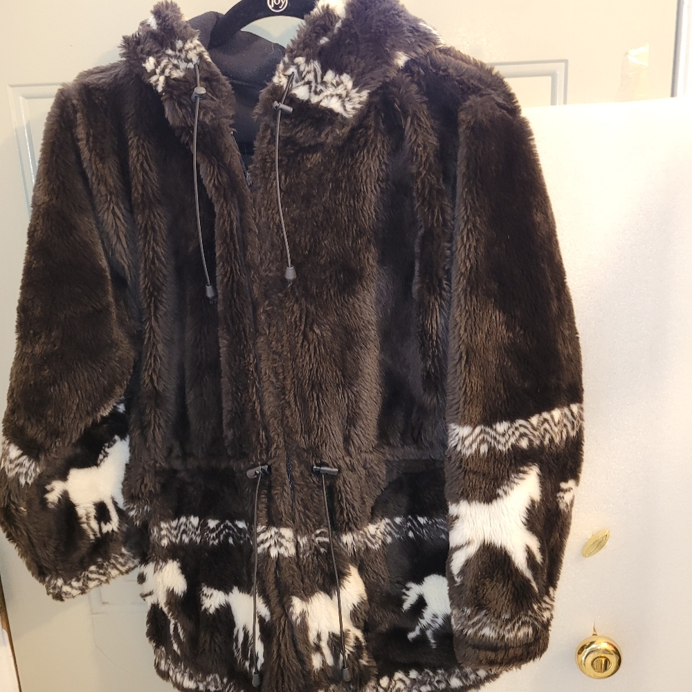 Andrea Faye Cold Weather Horse Design Hooded Jacket Size Small Made In USA